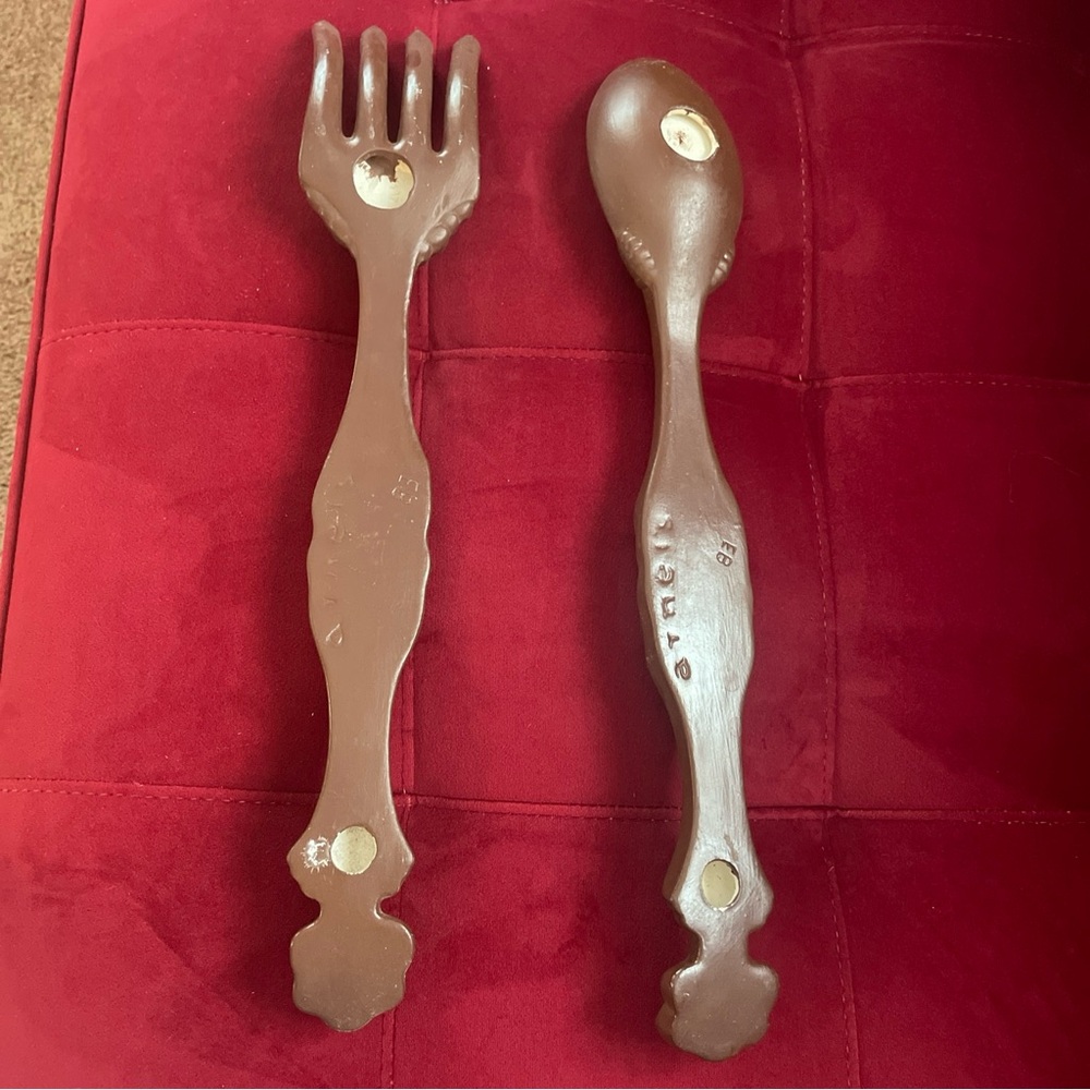 VINTAGE✨ 1974 Ceramic Fork And Spoon Wall Decor 16in - Picture 3 of 4